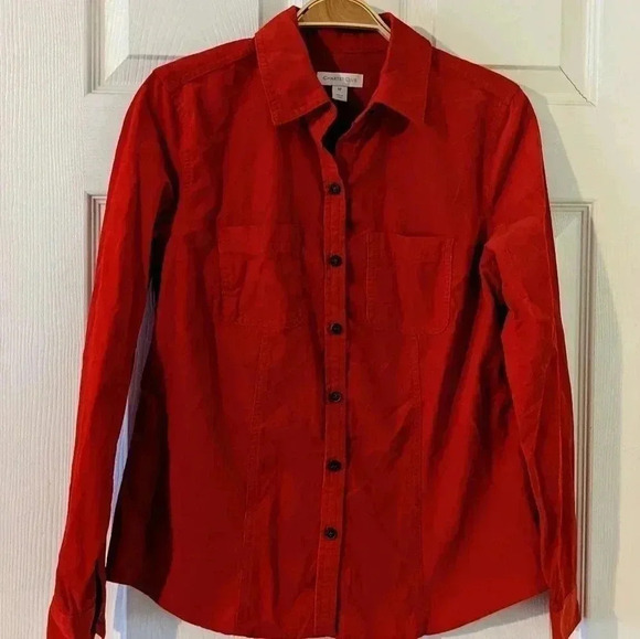 CHARTER CLUB  Women Red Pocketed Corduroy Button Up Top Petite Size PP‎ NWT - Picture 2 of 8